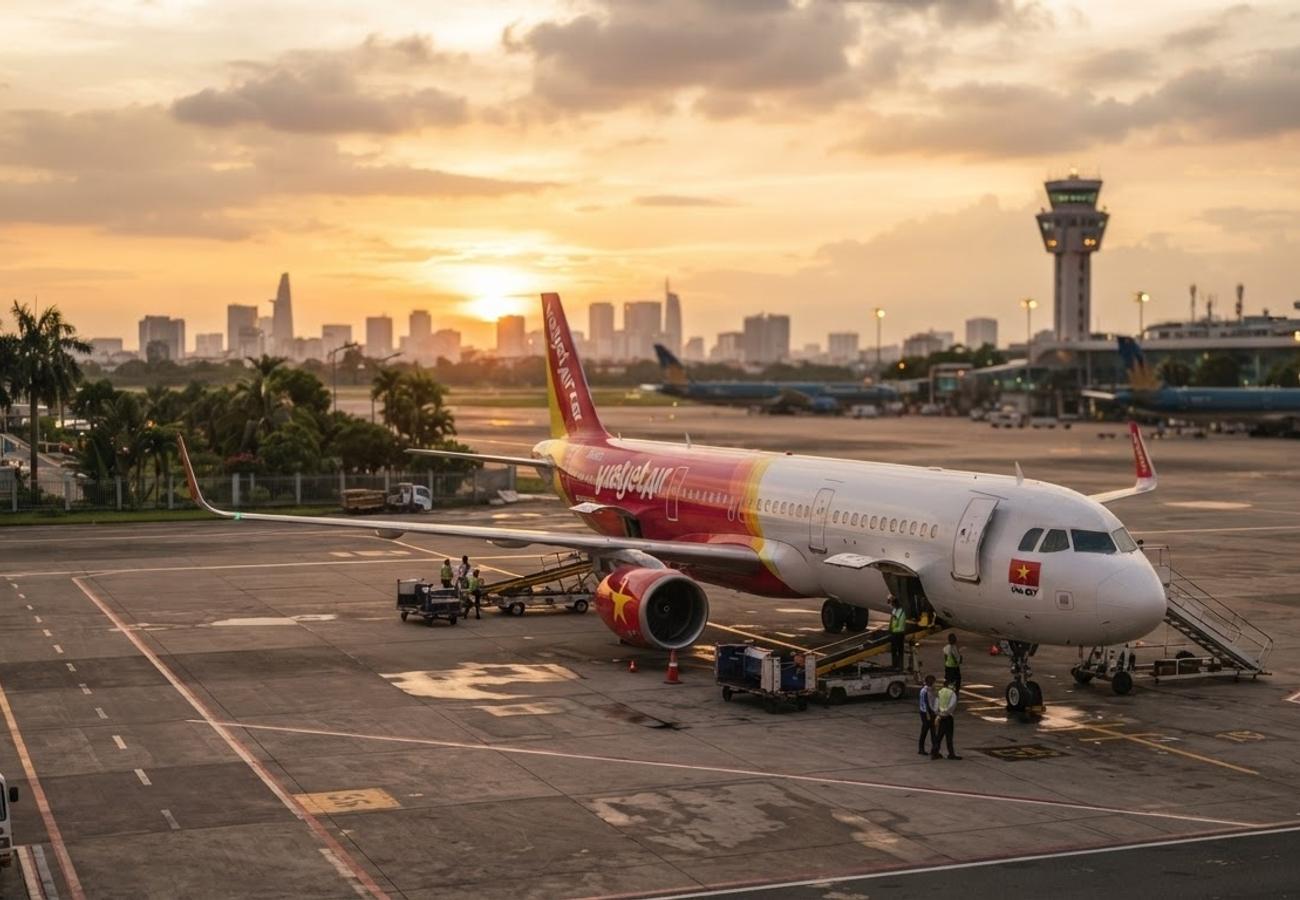 Aerial view of Ho Chi Minh City skyline and Cebu beaches