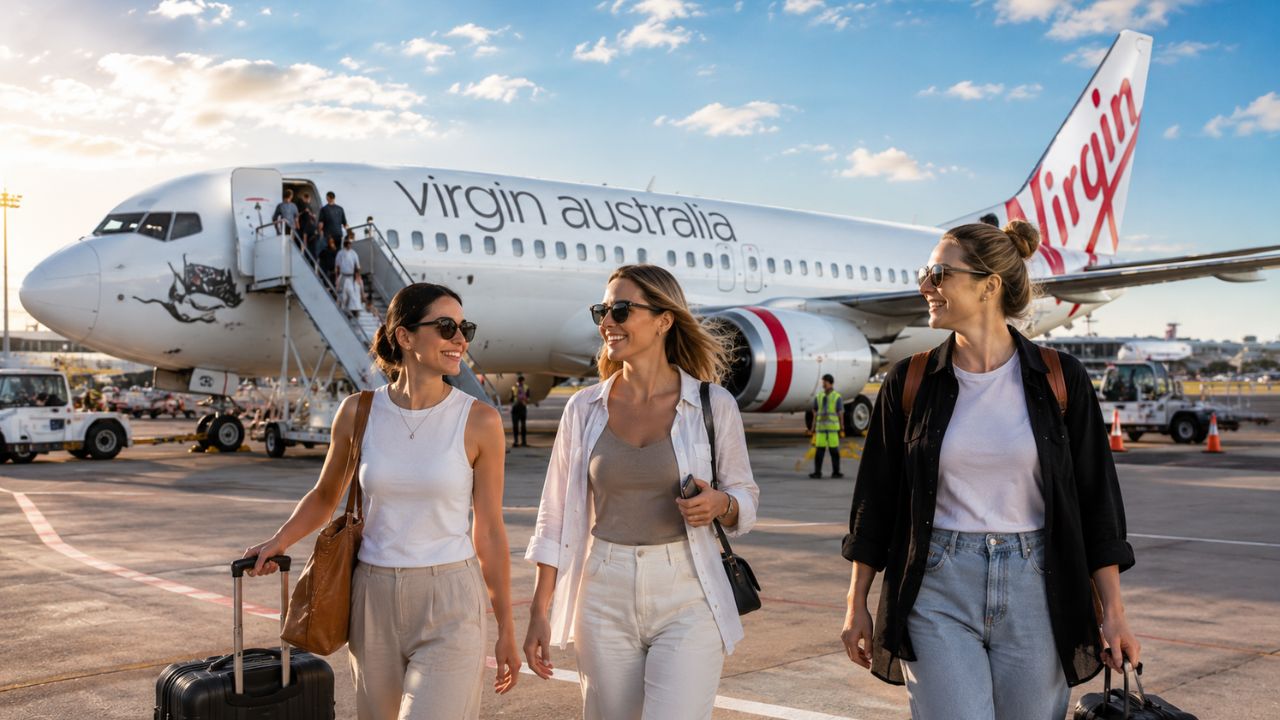 Virgin Australia Boeing 737 aircraft on airport runway apron in Australia
