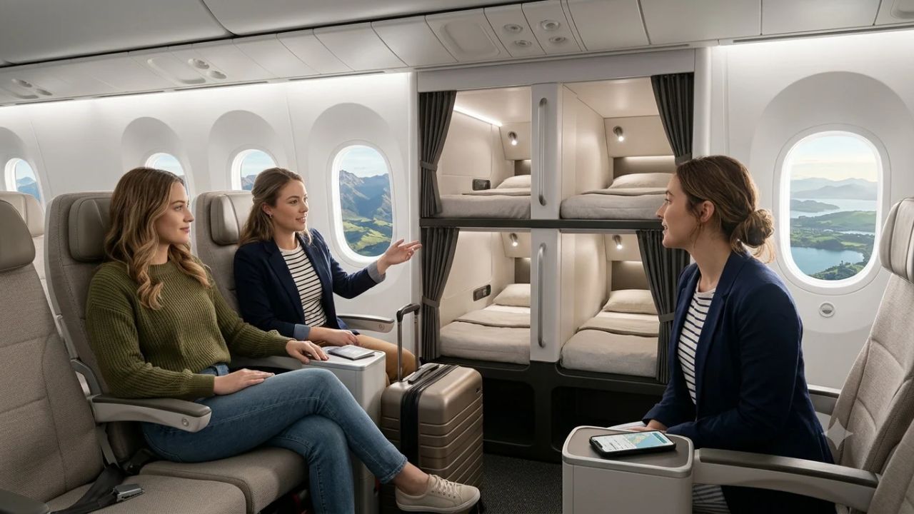 Interior view of Air New Zealand's innovative Skynest bunk sleeping pods designed for long-haul economy passengers