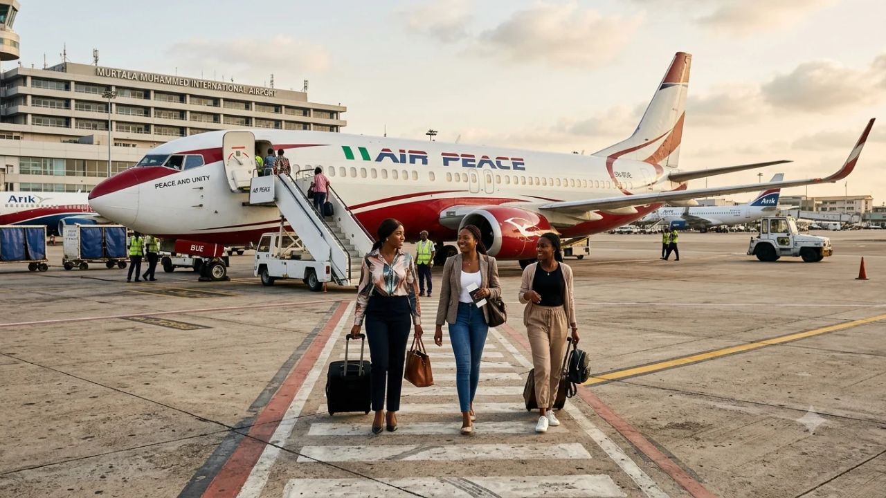 Air Peace Boeing 737 passenger airliner taxiing on the runway in Lagos, Nigeria, highlighting fleet expansion across West Africa