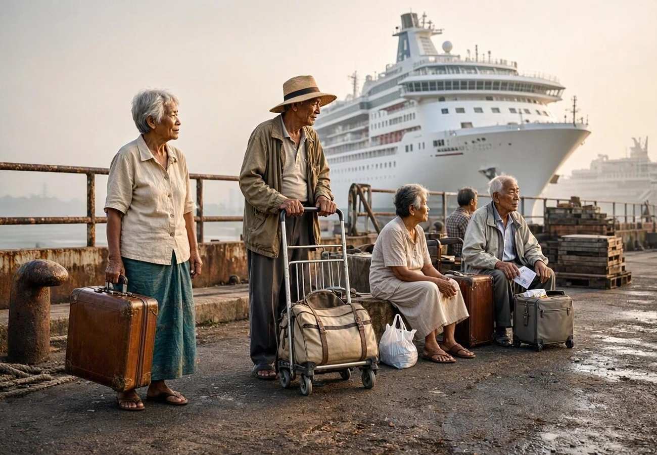 Villa Vie Odyssey residential cruise ship docked at Sihanoukville port