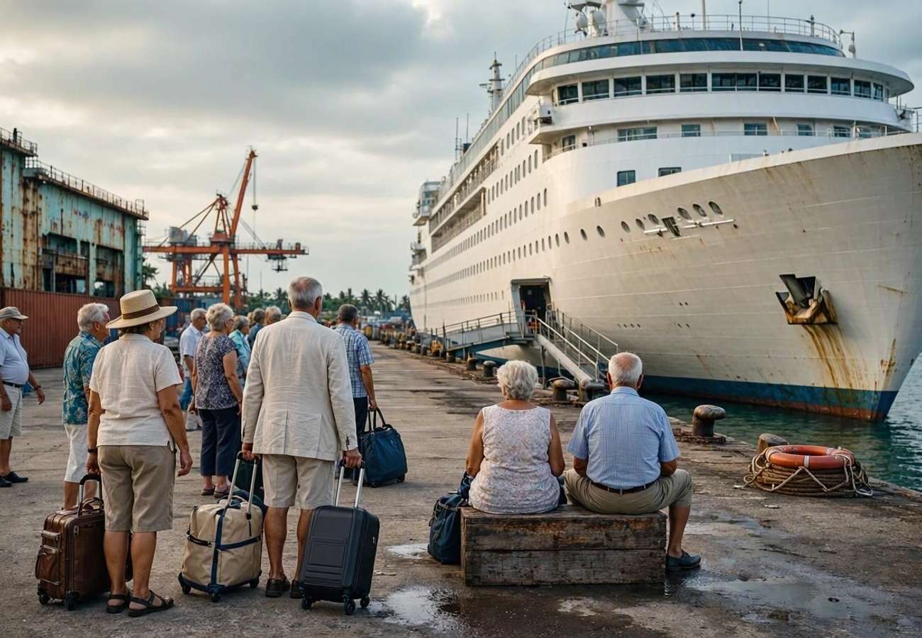 The Villa Vie Odyssey cruise ship docked in Sihanoukville port, Cambodia