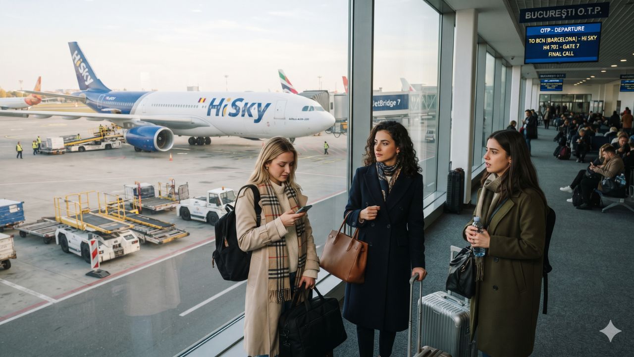 Airbus widebody commercial airliner at Bucharest Henri Coandă Airport during winter