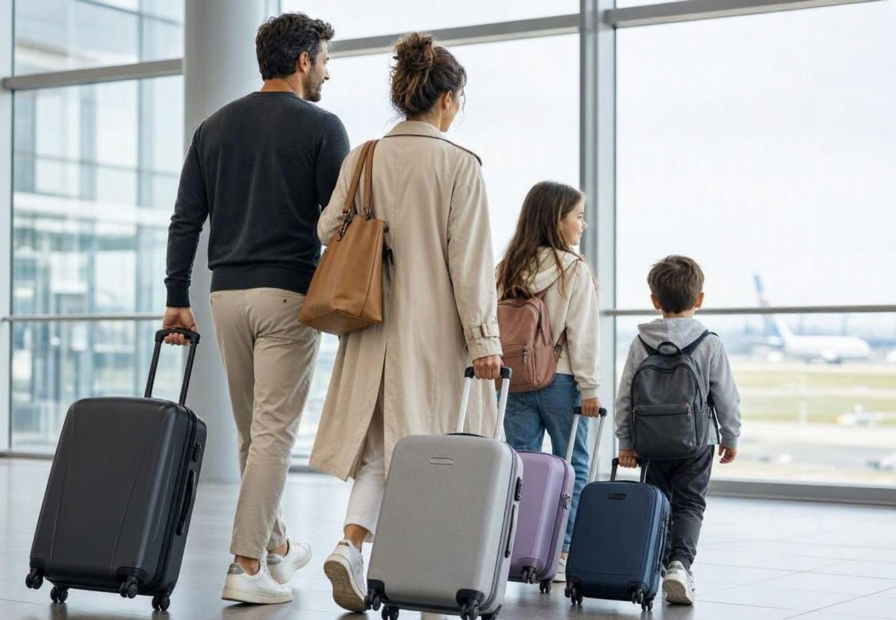 Passenger checking in luggage at a US airport counter