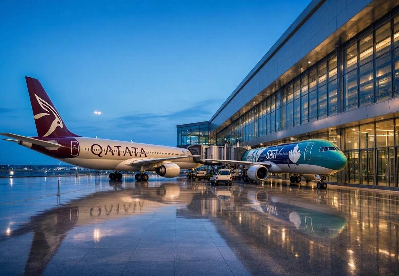 Qatar Airways and WestJet aircraft representing the 2026 partnership