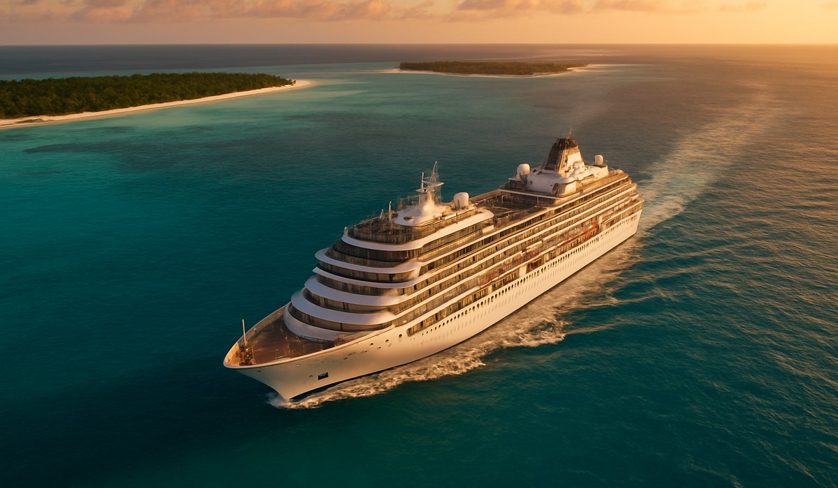 Cordelia Cruises modern cruise ship at Indian port terminal, 2026