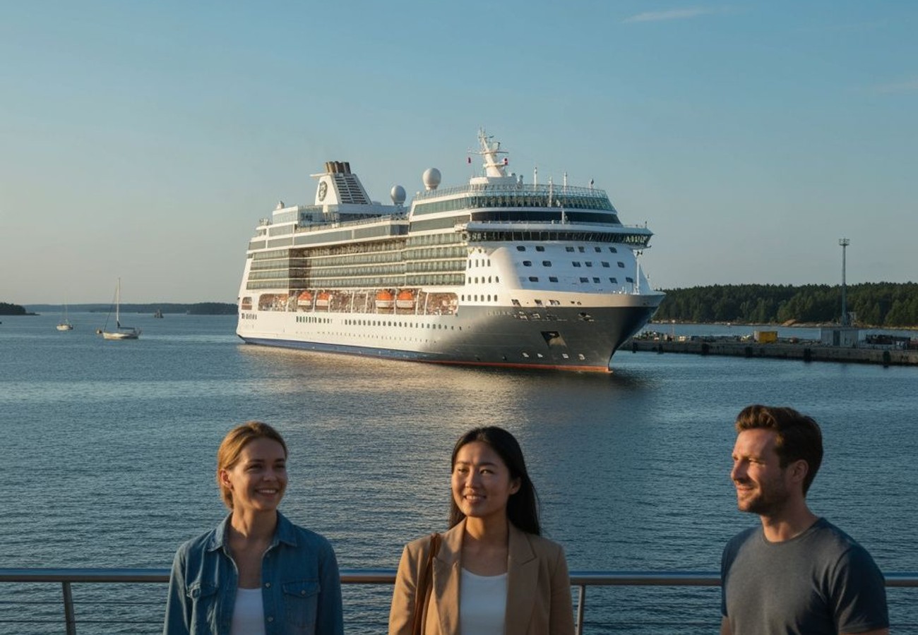 Carnival Legend cruise ship navigating the Gulf of Finland between Estonia and Finland
