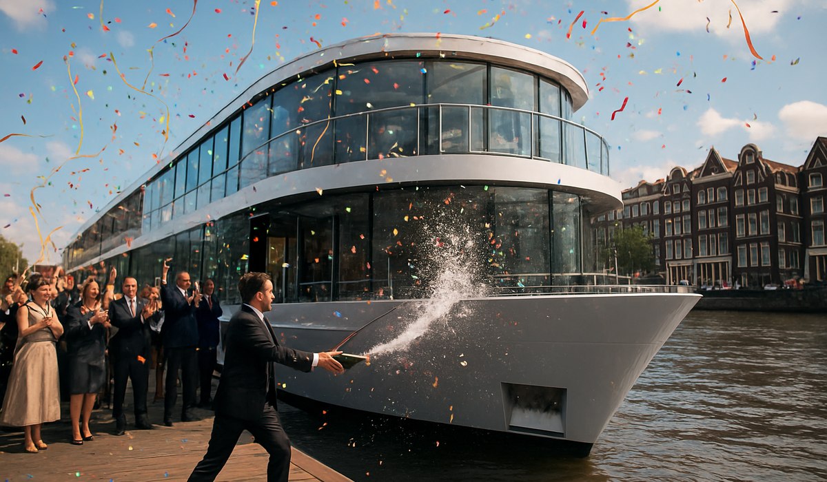 Emerald Astra river ship christened in Amsterdam, May 2026, with travel advisor godmother