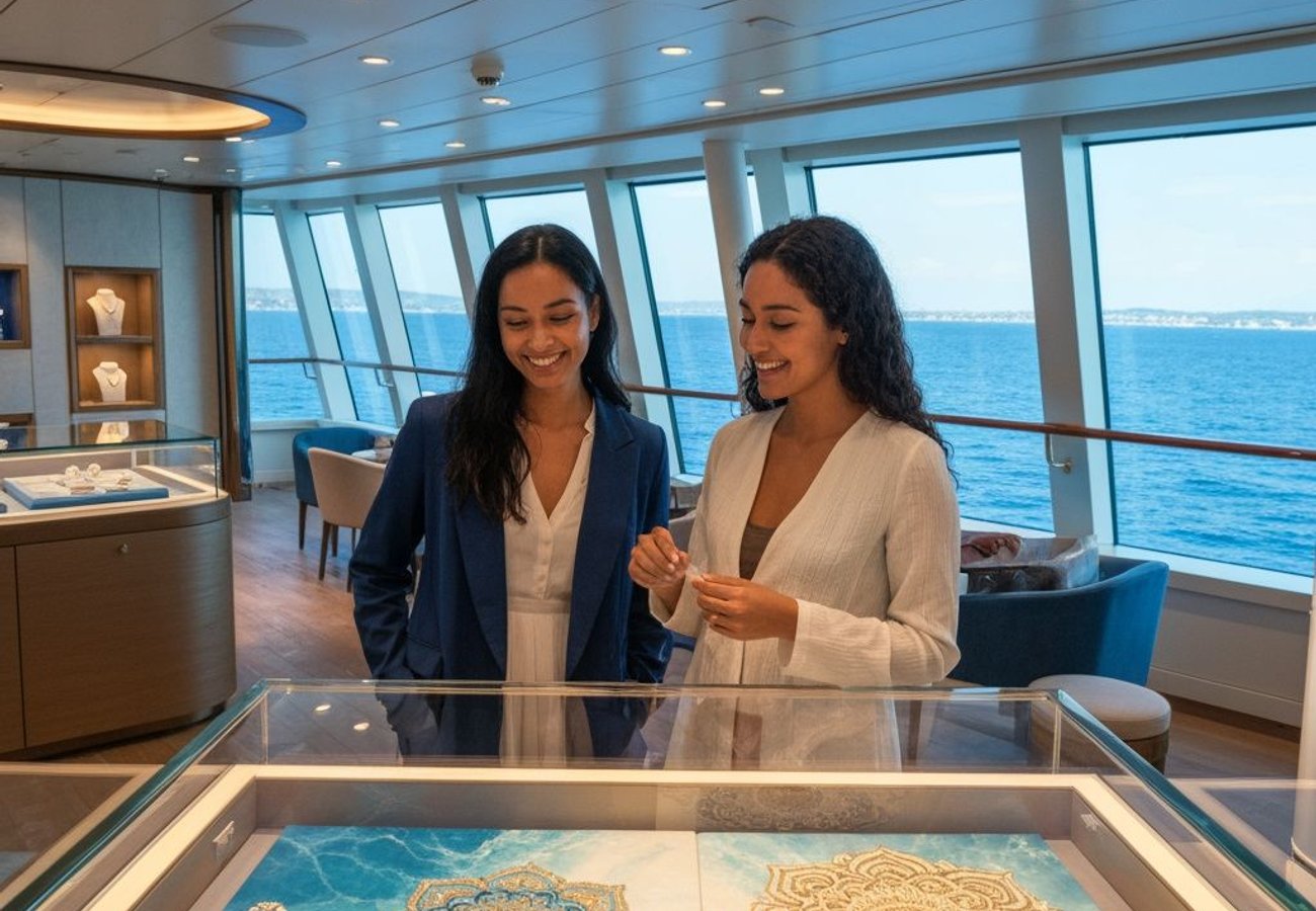 Mandala jewellery collection display aboard EXPLORA I luxury cruise ship