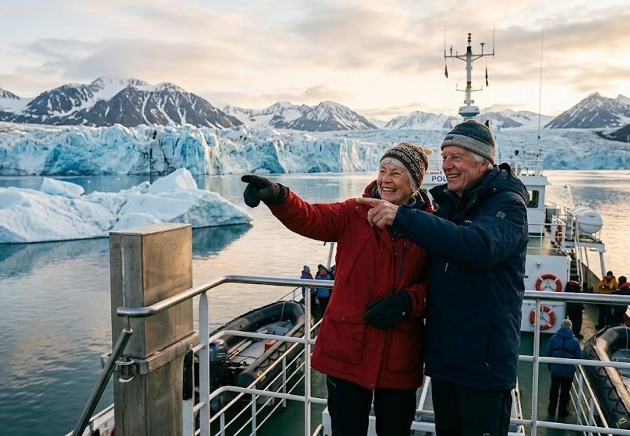 Expedition cruise ship navigating remote icy waters
