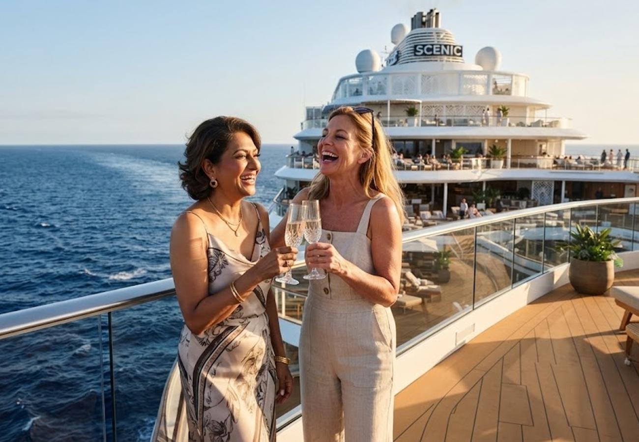 Saga cruise ship operating at high capacity with passengers boarding