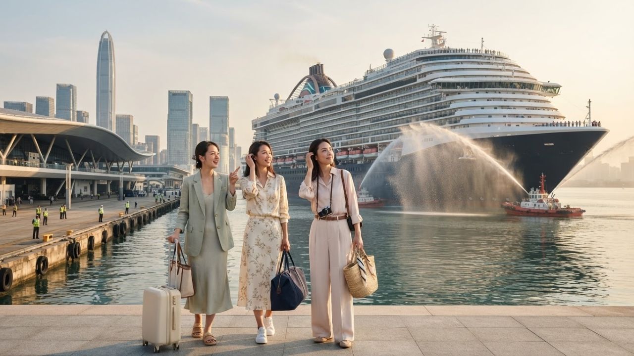 Adora Magic City cruise ship departing Shekou Cruise Homeport in Shenzhen.