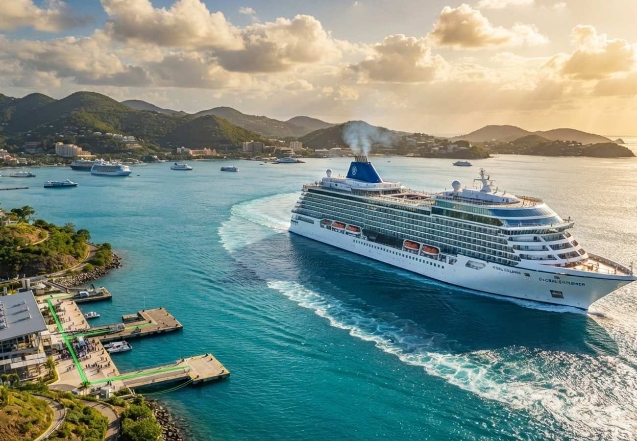 Modern LNG-powered cruise ship sailing in open ocean