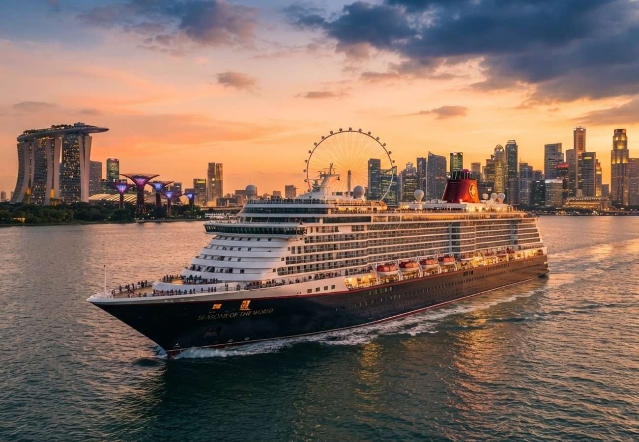 Modern Disney Cruise Line vessel docked at a global port