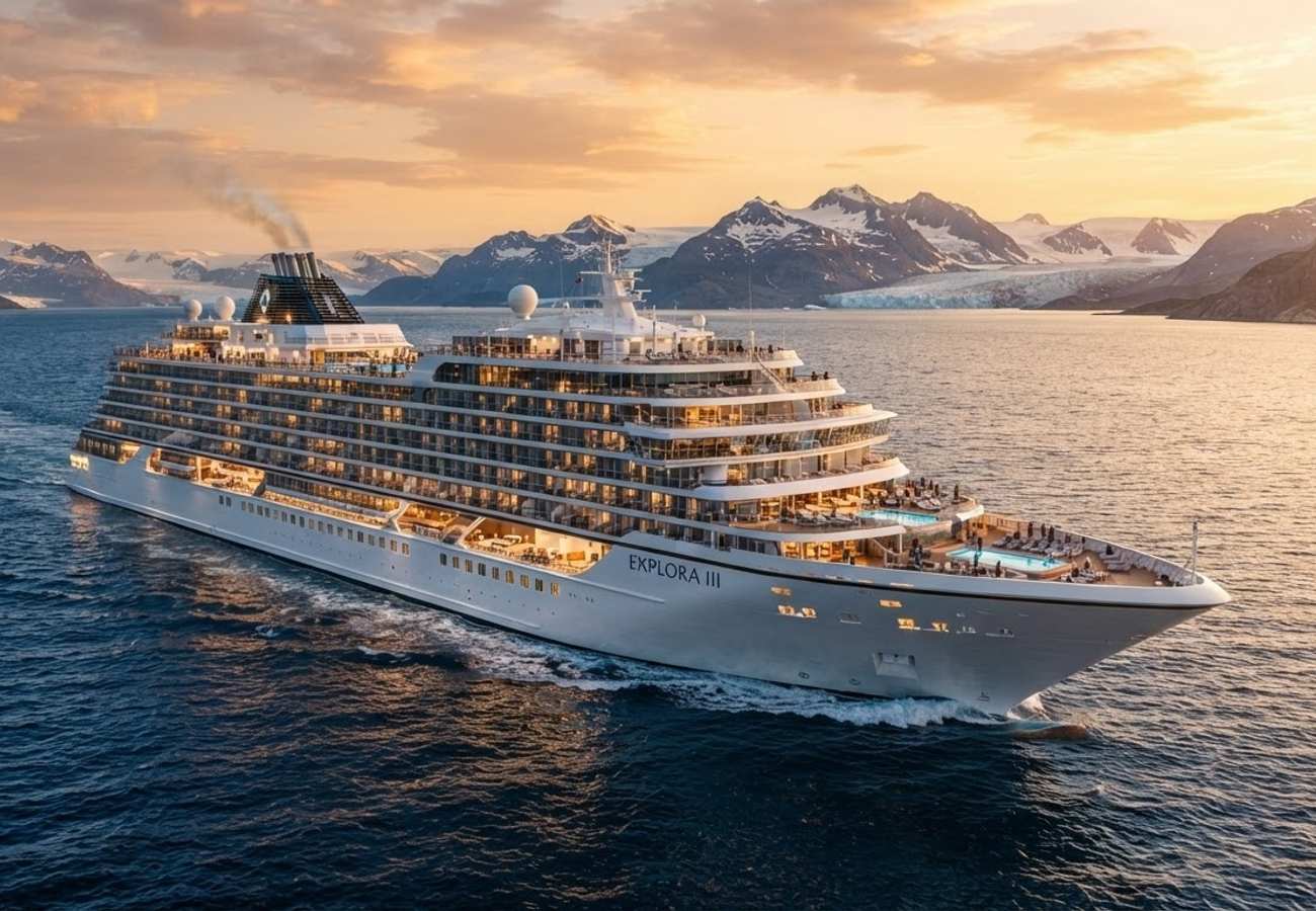 Explora III luxury cruise ship sailing through Northern European waters