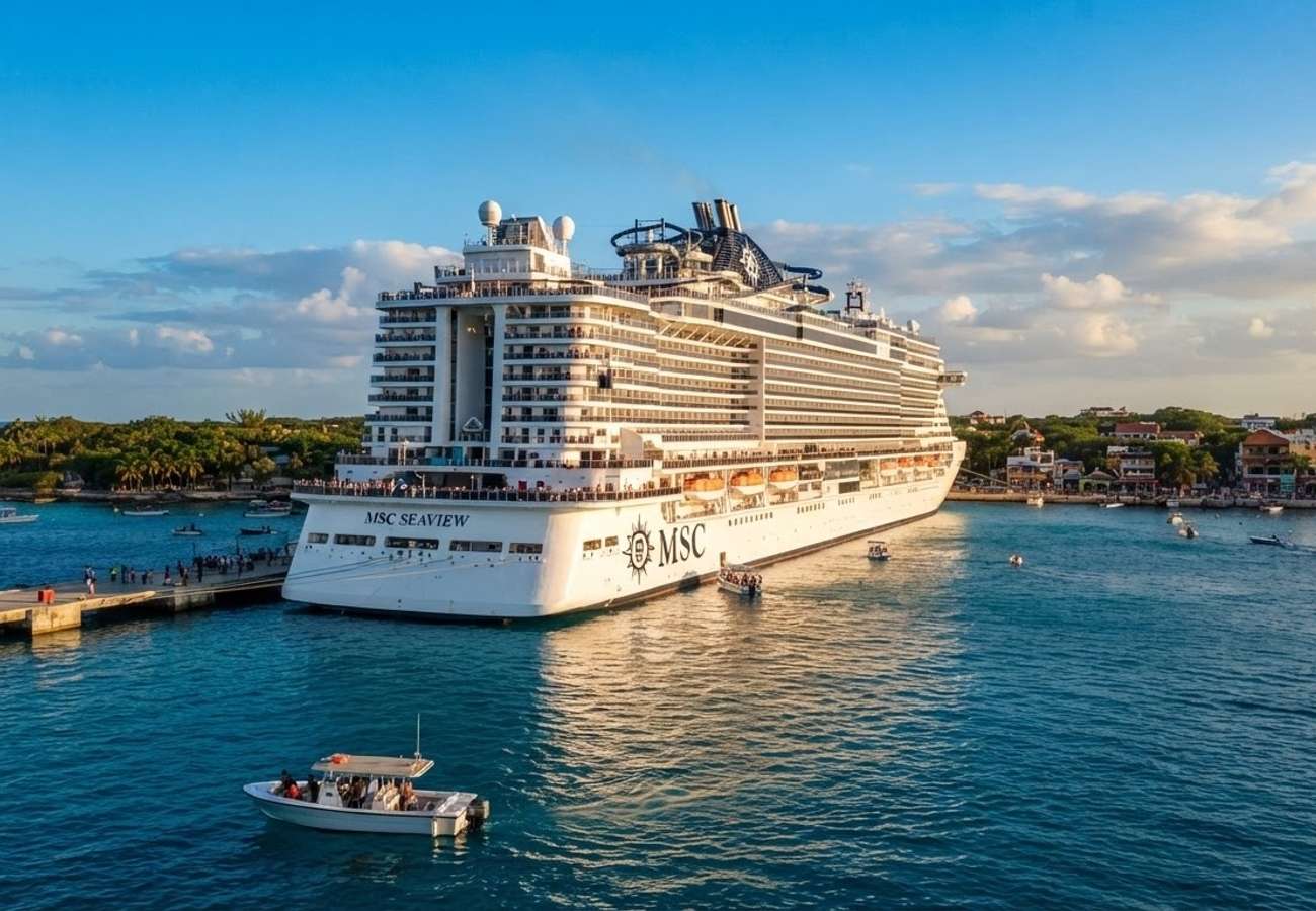 Cruise ship docked at a Mexican port