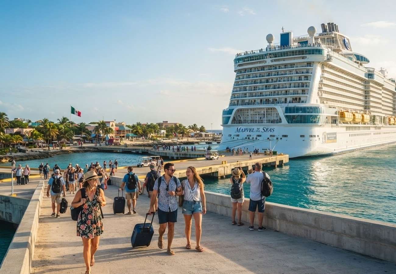Cruise ship docked at a Mexican port