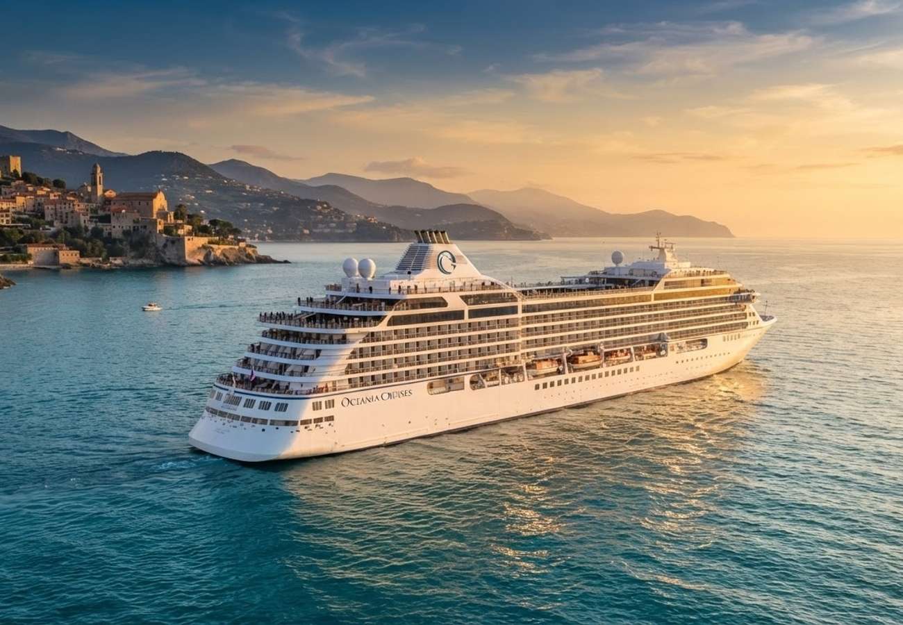 Oceania Allura cruise ship navigating Mediterranean waters