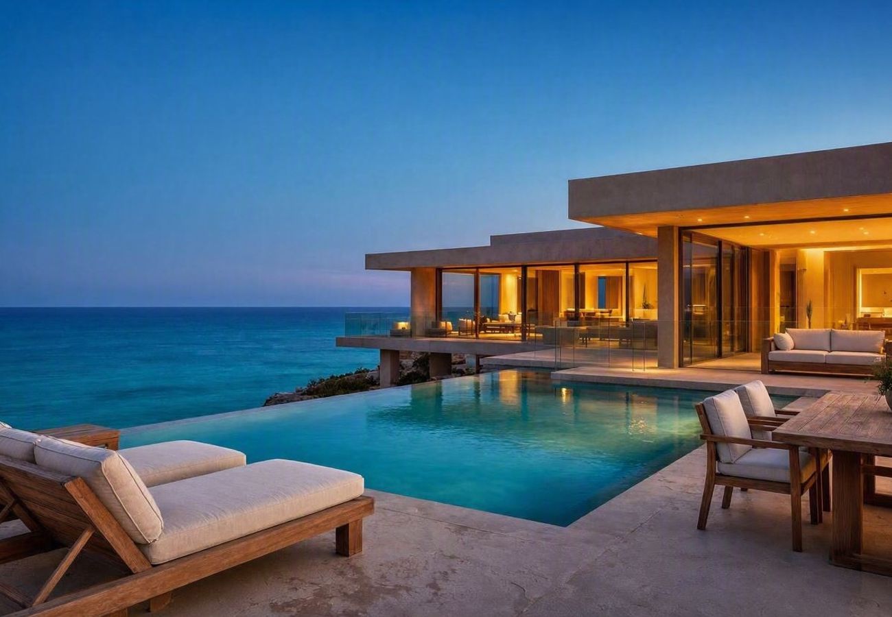 Aerial view of Vieques coastline with luxury vacation villas