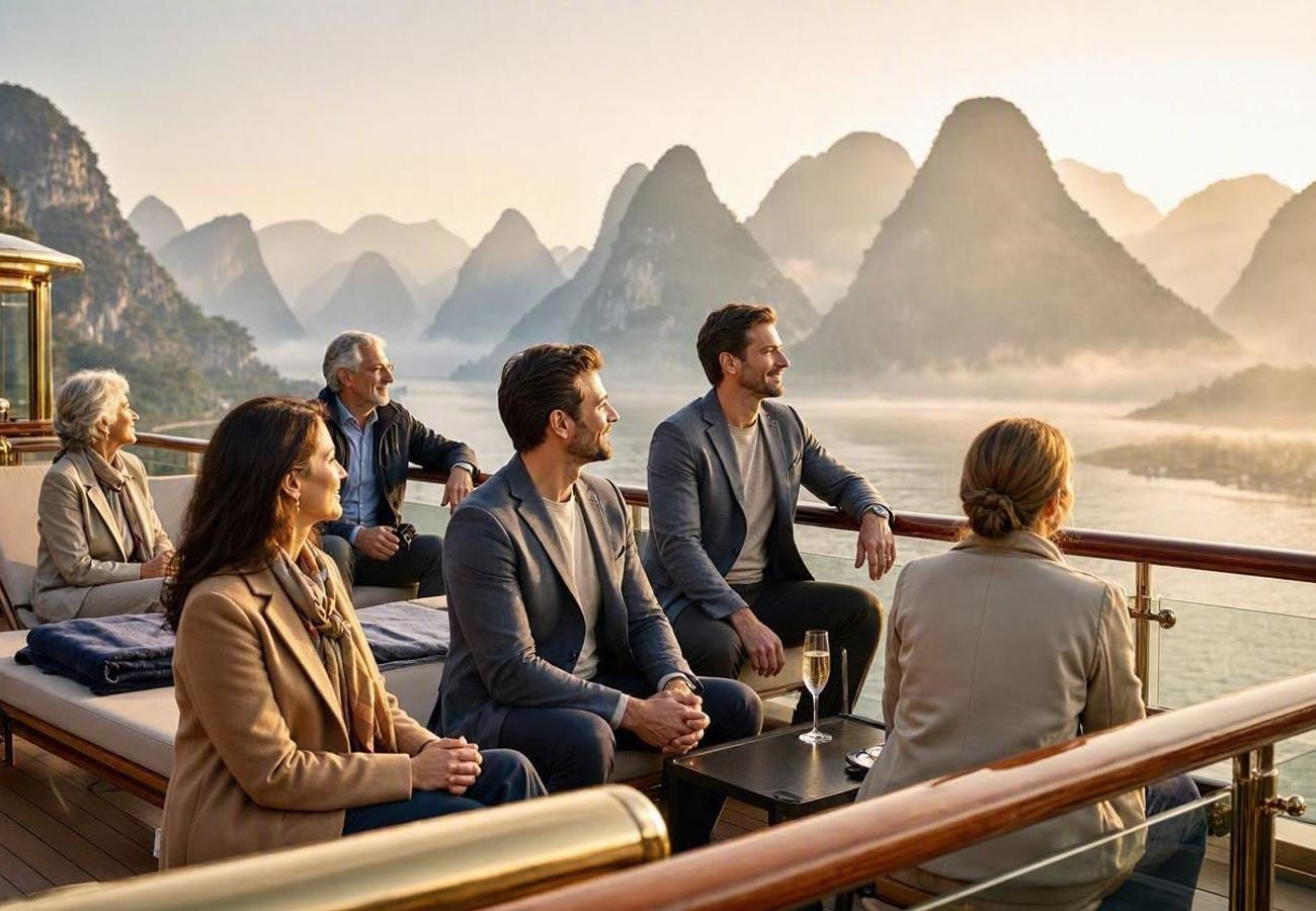 Luxury river cruise ship navigating the Three Gorges of the Yangtze River