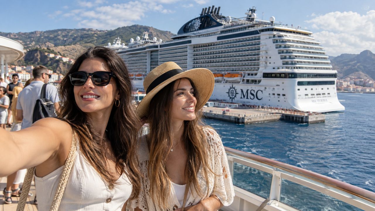 MSC Euribia cruise ship docked at an island port in the Canary Islands