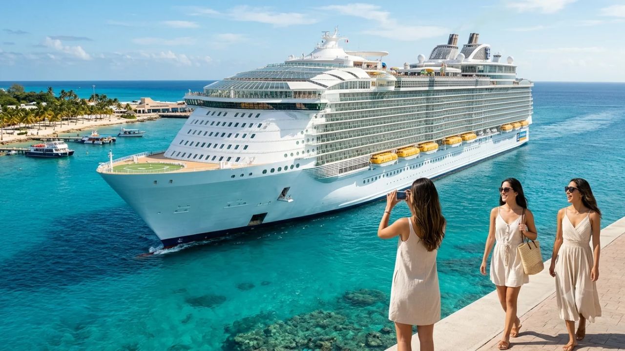 Mega cruise ships berthed side by side at a Caribbean port terminal amid historic winter capacity expansion