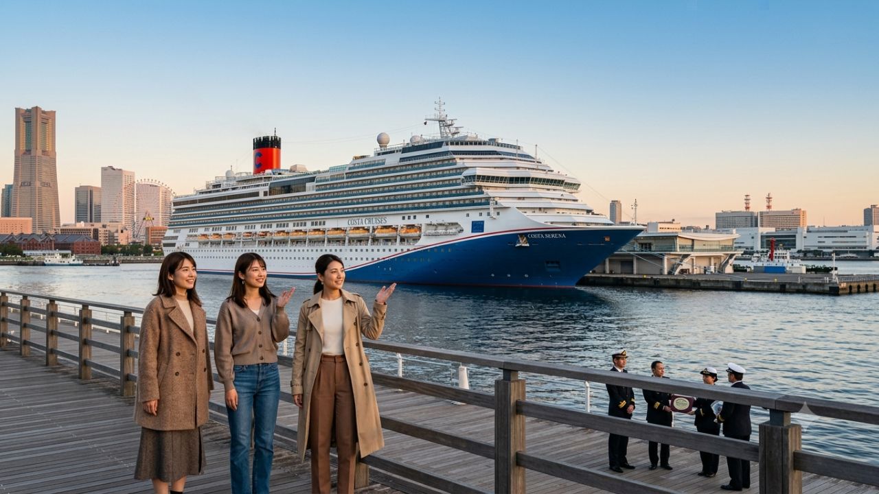 Costa Serena cruise ship docked at the Port of Yokohama during its maiden call in Japan