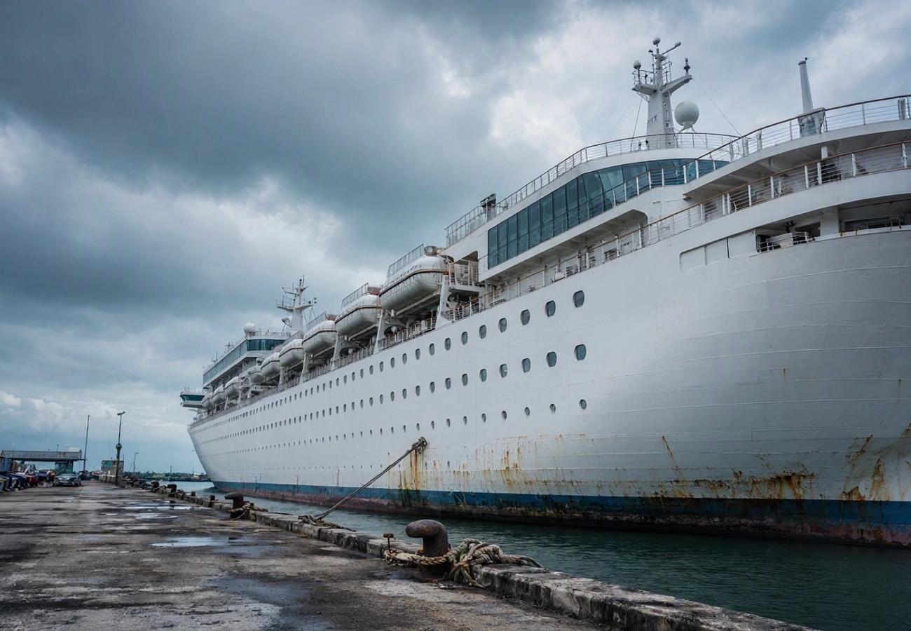 Villa Vie Odyssey cruise ship docked in Sihanoukville, Cambodia
