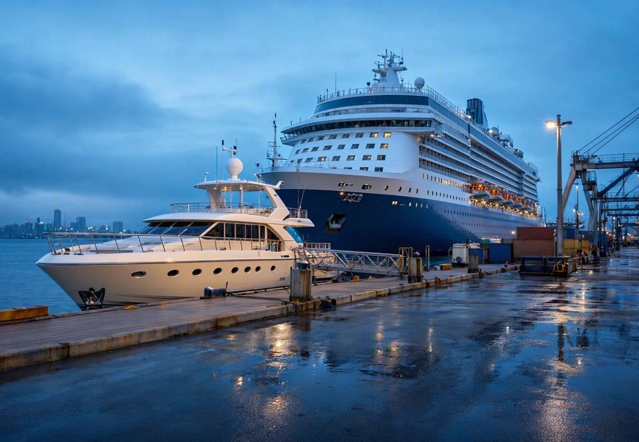 Aerial view of PortMiami cruise terminals and ship berths