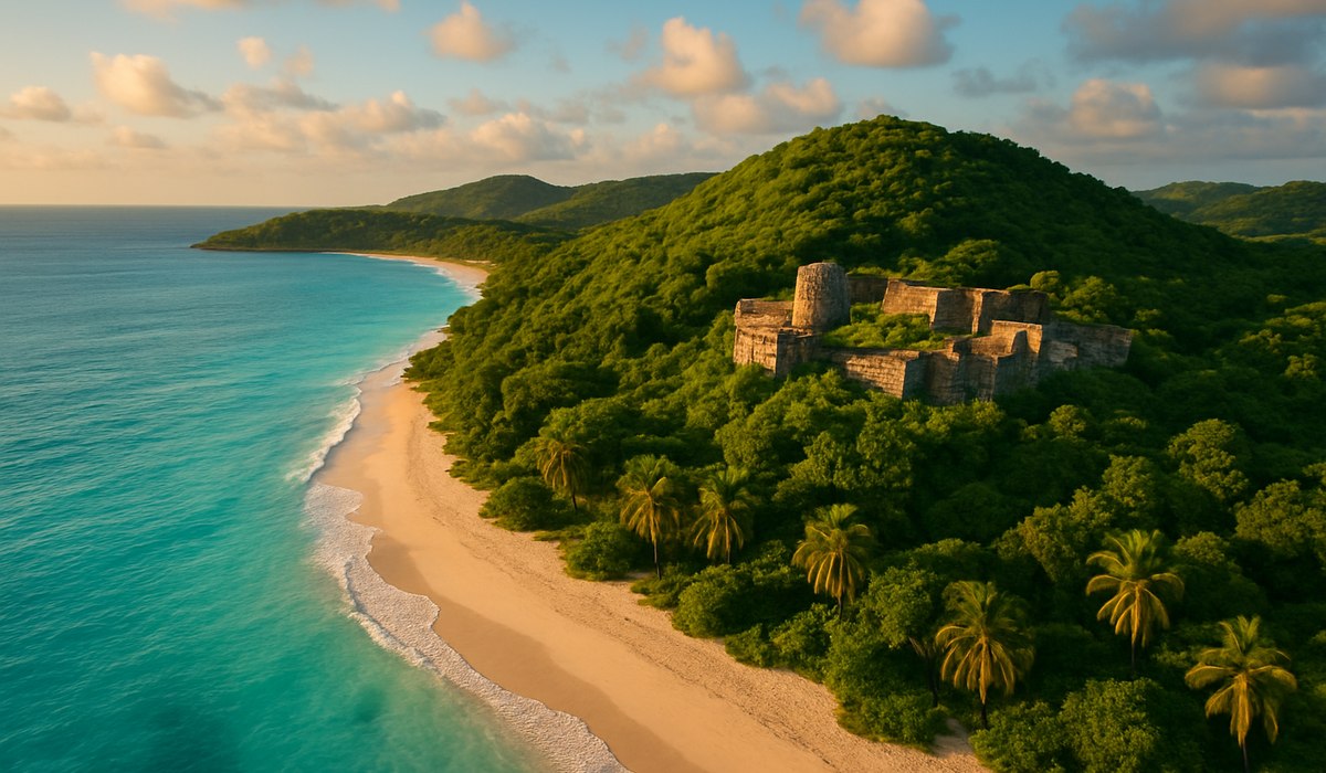 St. Lucia's inaugural coastal national park featuring historic fort ruins overlooking turquoise Caribbean waters and white-sand beaches, 2026