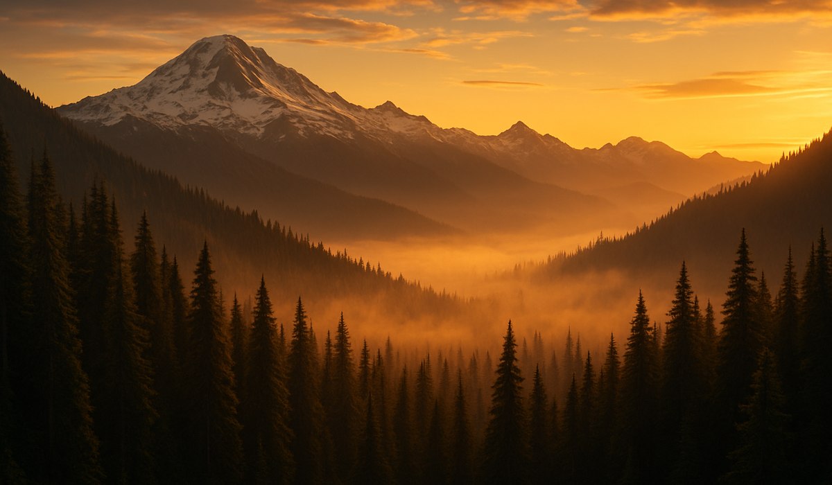 Cascade Mountain range overlooking Portland, Oregon cityscape, 2026