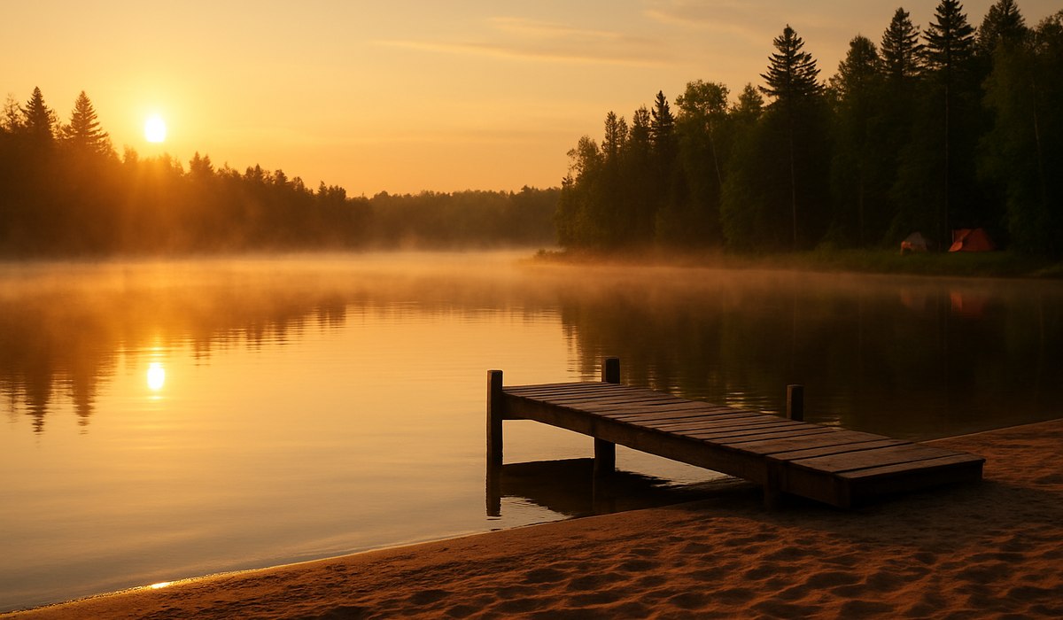 Pristine northern Wisconsin lake with remote campgrounds and pine forest backdrop, 2026