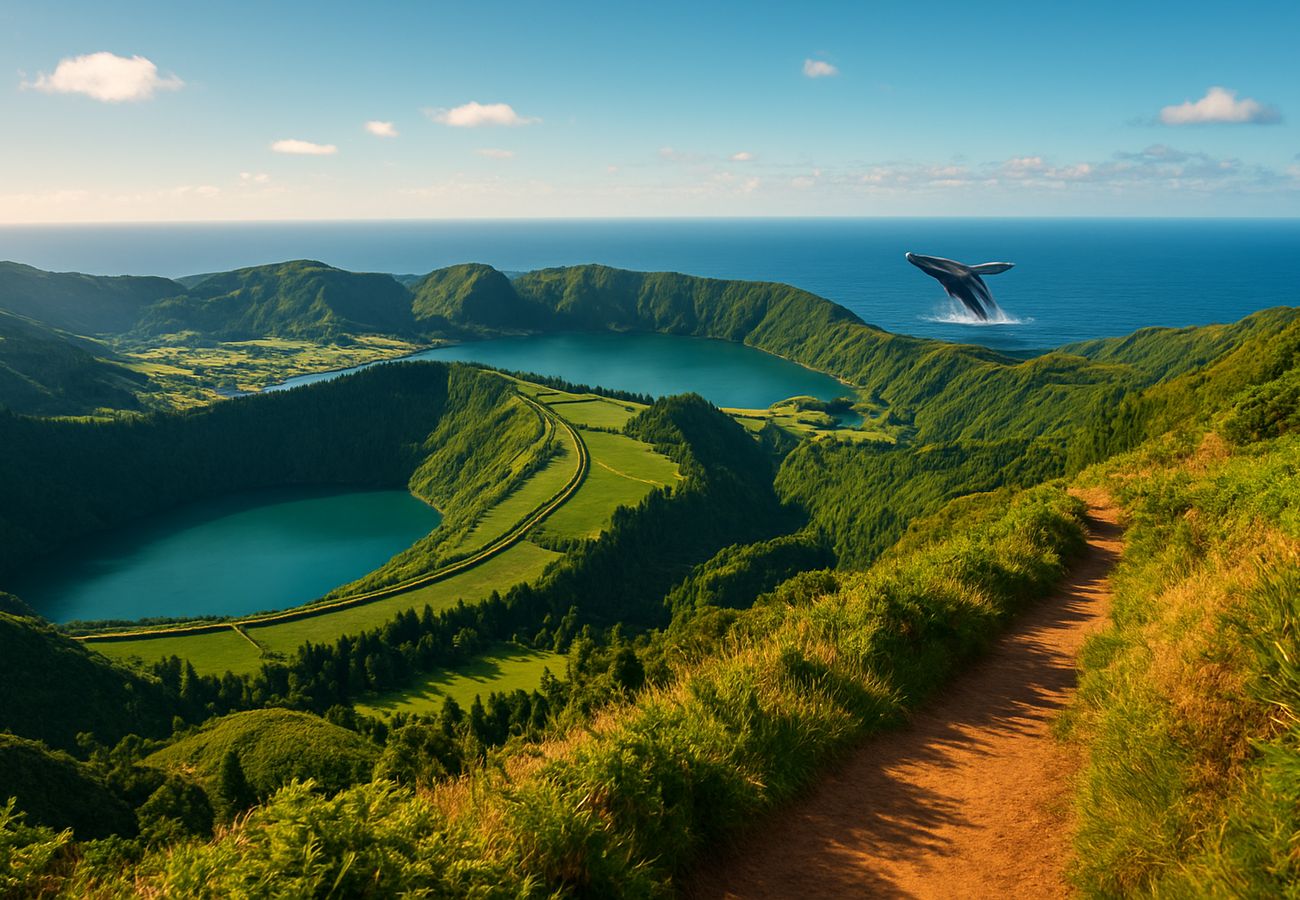 Emerald crater lakes and lush volcanic landscapes of São Miguel in the Azores