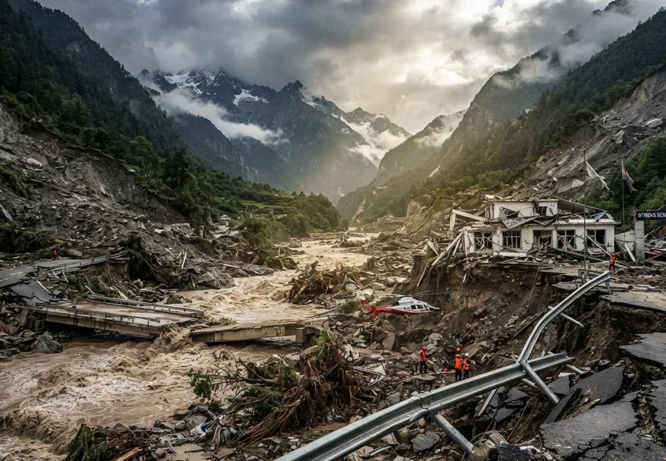 Aerial view of the Himalayan border region between Nepal and China