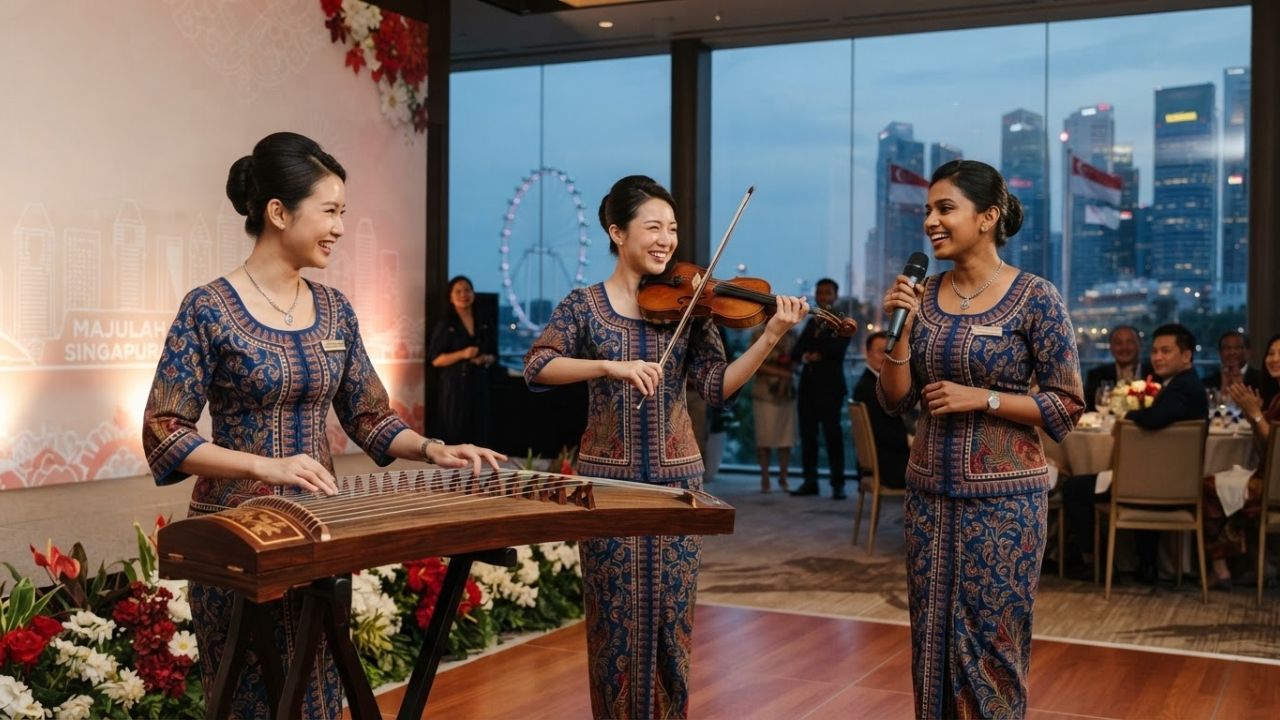 Singapore Airlines Cabin Crew Mark National Day with Multicultural Music