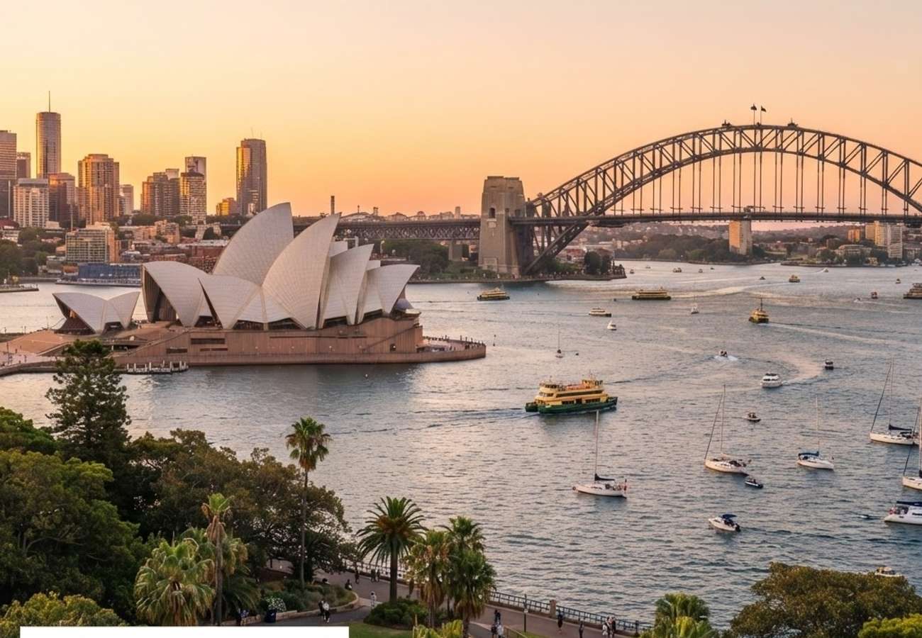 Aerial view of Sydney Harbour Bridge and Opera House