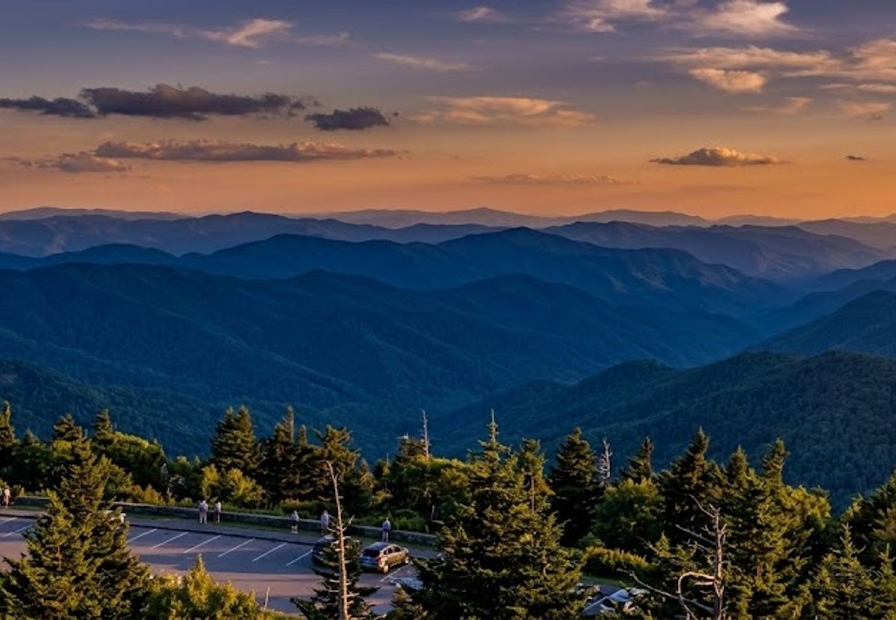 Panoramic view of deep blue mountain ridges from Waterrock Knob visitor center overlooking the Great Smoky Mountains