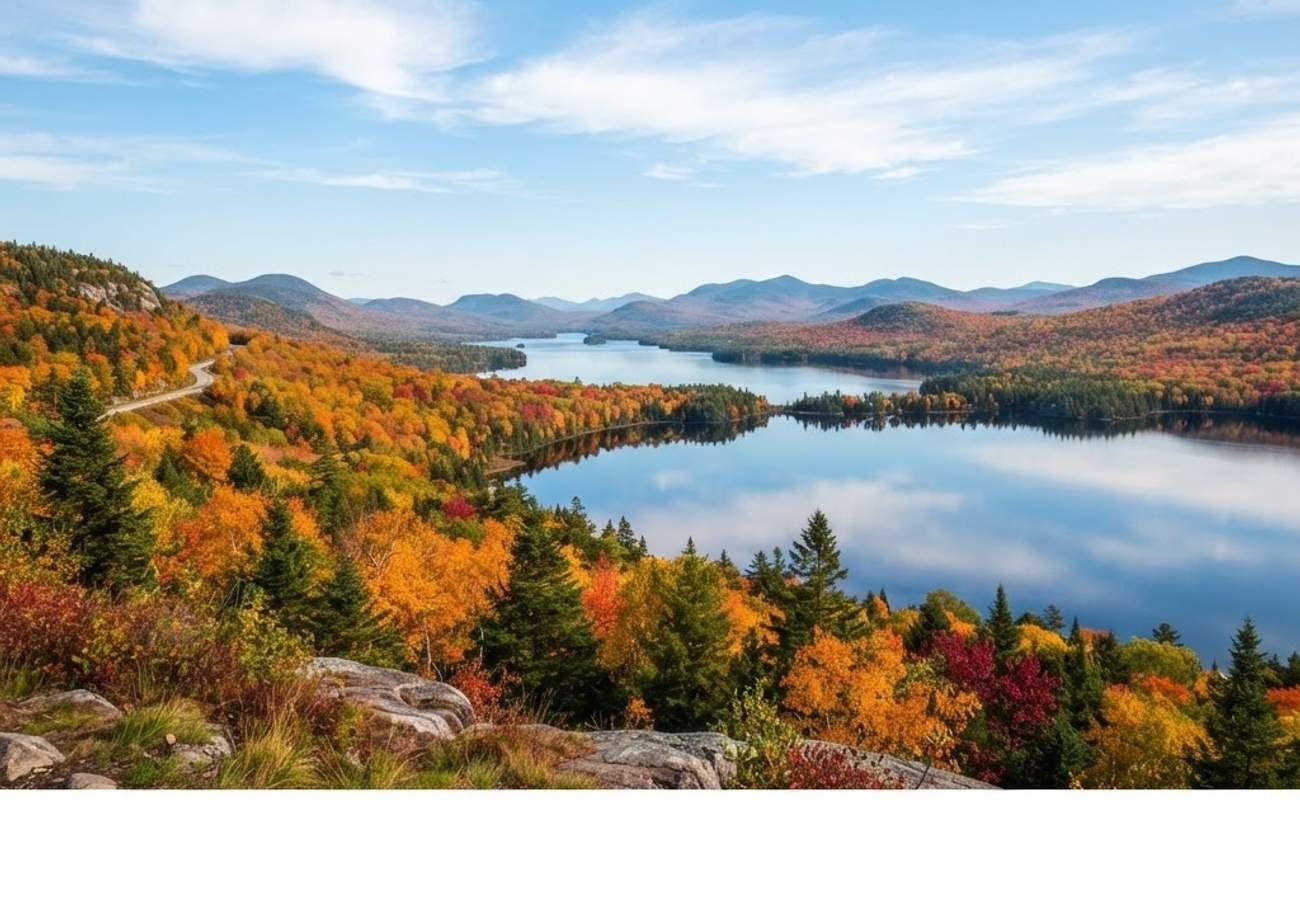 Breathtaking mountain and lake overlook at Height of Land along the Rangeley Lakes Scenic Byway in Western Maine