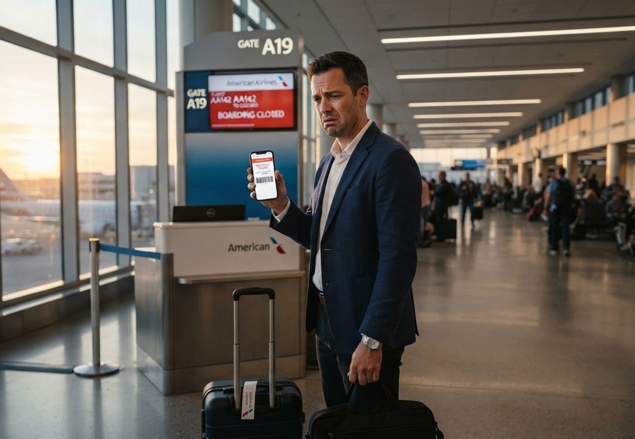 American Airlines boarding pass and mobile phone