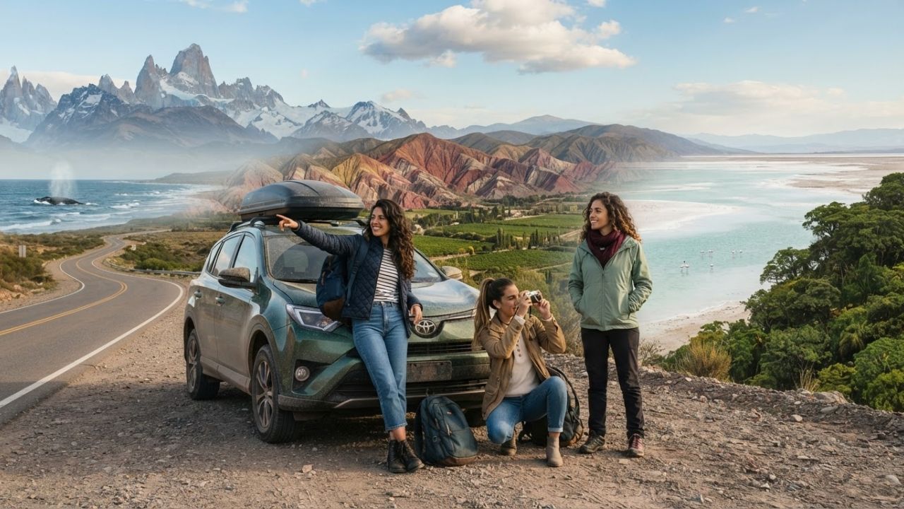 A scenic winding mountain highway through the colorful Andes mountains during early spring in Argentina