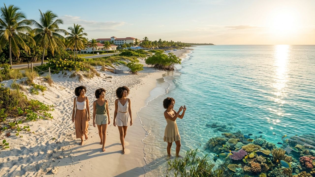 Scenic view of Varadero beach coastline and coastal mangroves in Cuba