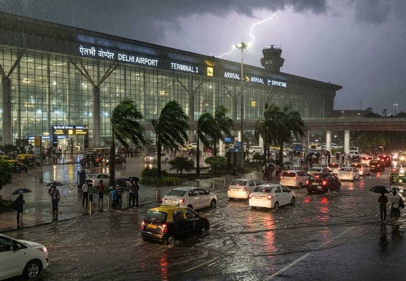 Delhi IGI Airport Chaos 2026: Heavy Rain and 76kmph Squalls Divert Flights and Delay 400+ Services