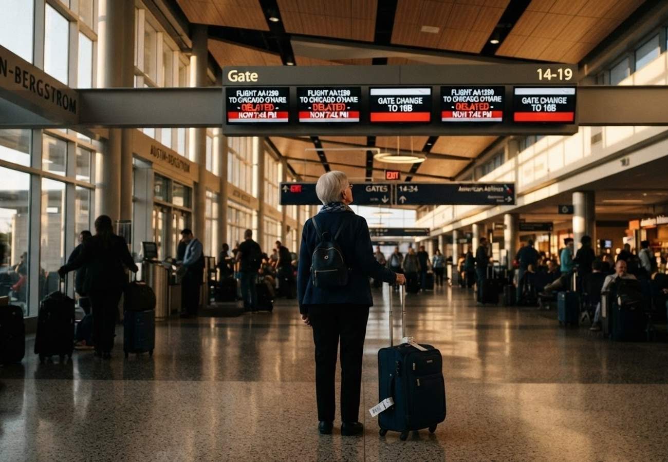 Airport terminal scene illustrating passenger transit and security