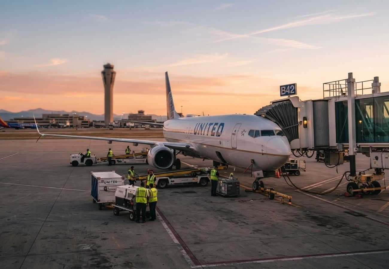 Commercial aircraft on a tarmac during a delay