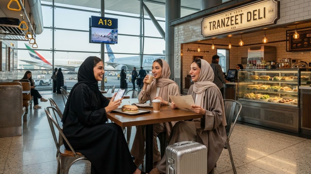 Modern interior of Tranzeet Deli at Dubai International Airport Terminal 3 Concourse A