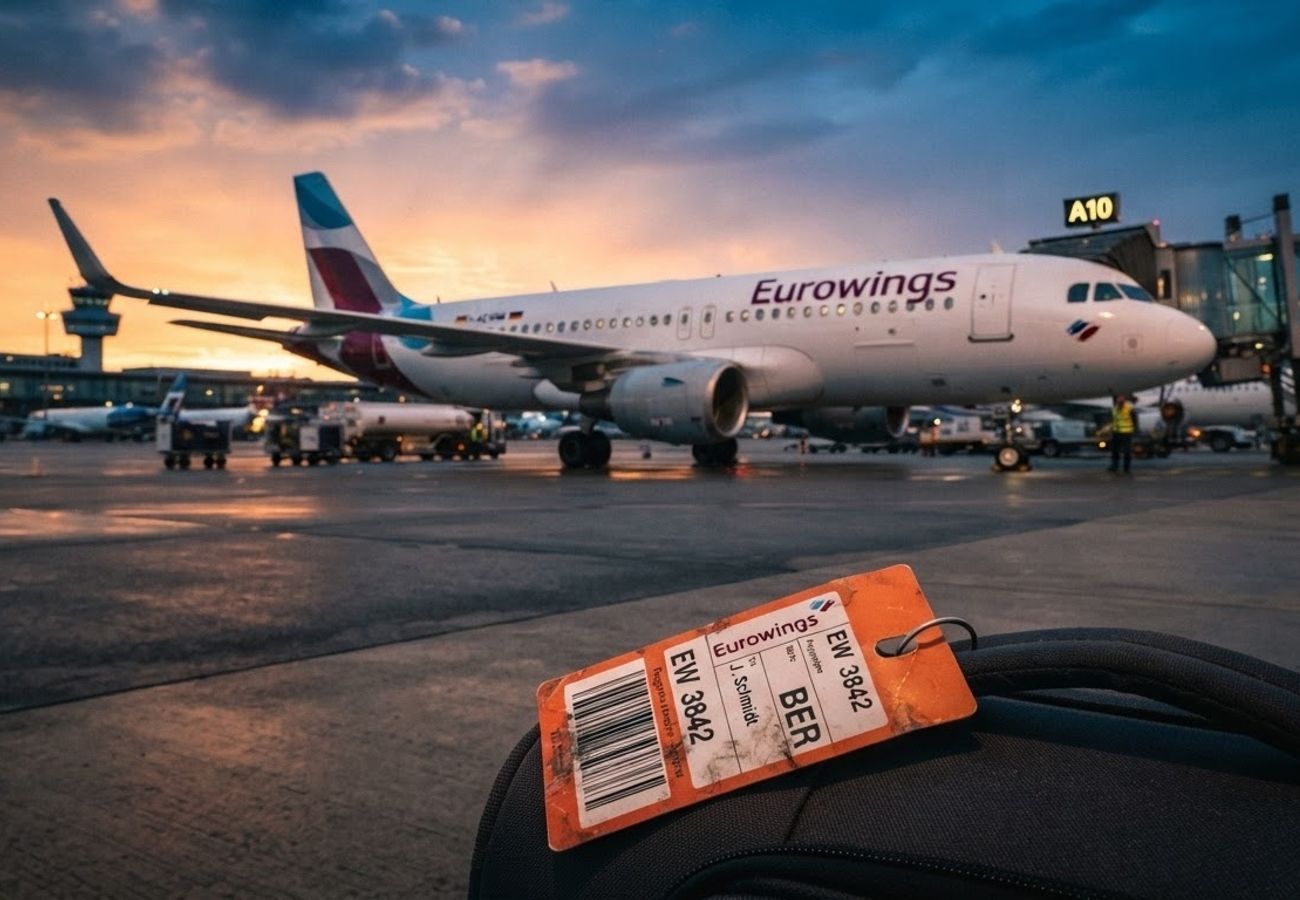 Eurowings aircraft on a tarmac during an operational diversion