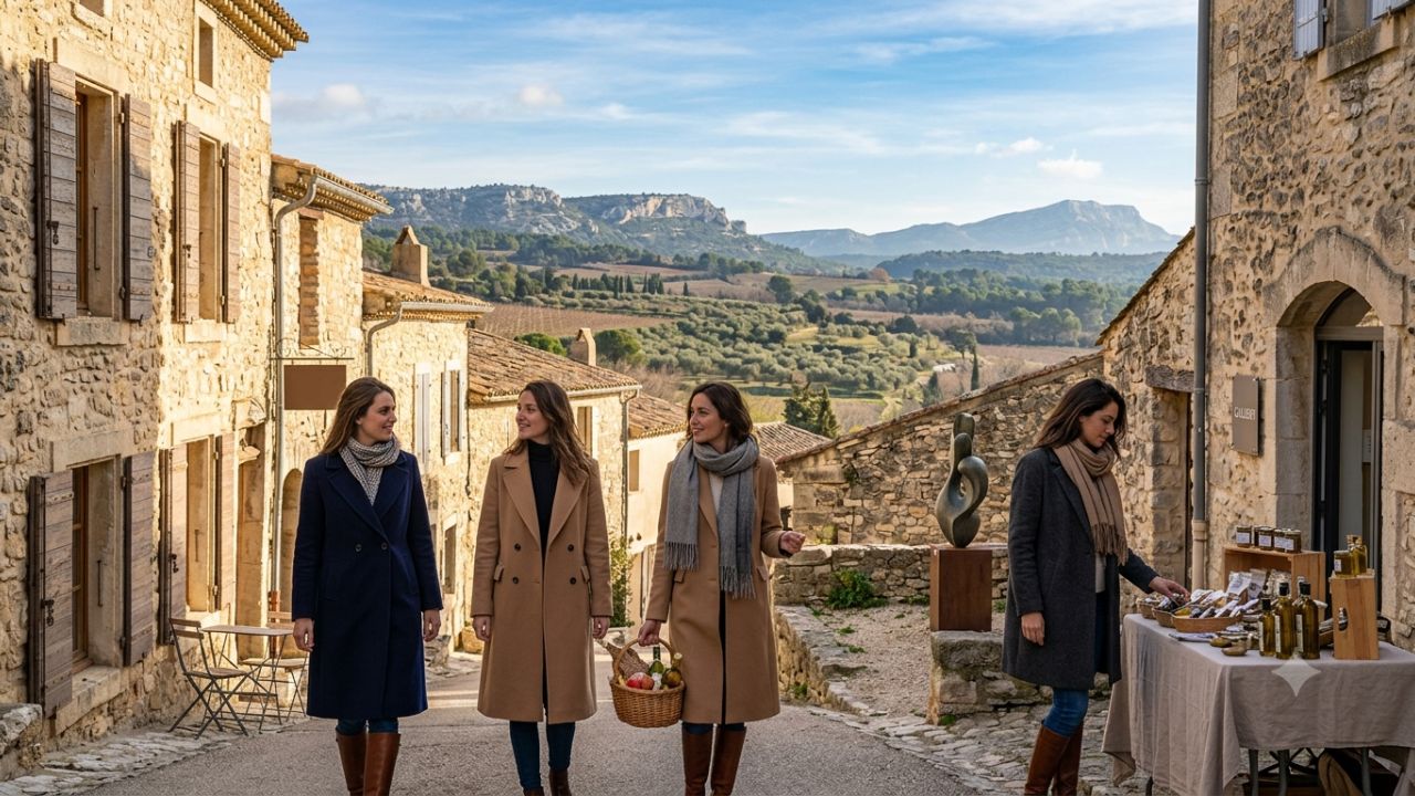 Scenic winter view of Les Baux-de-Provence village and limestone hills in Southern France