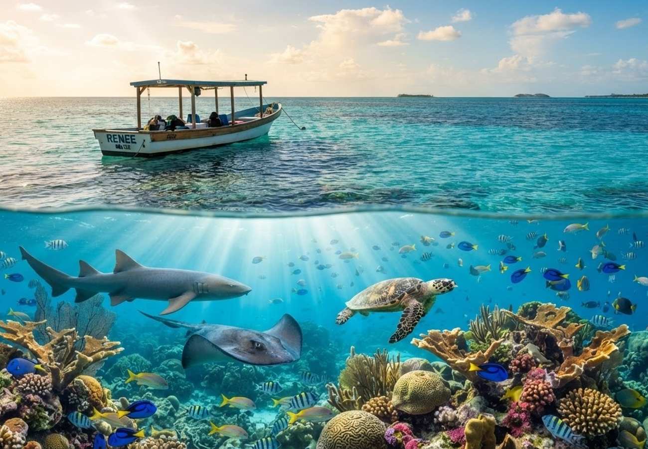 Snorkelers exploring the Hol Chan Marine Reserve reef in Belize