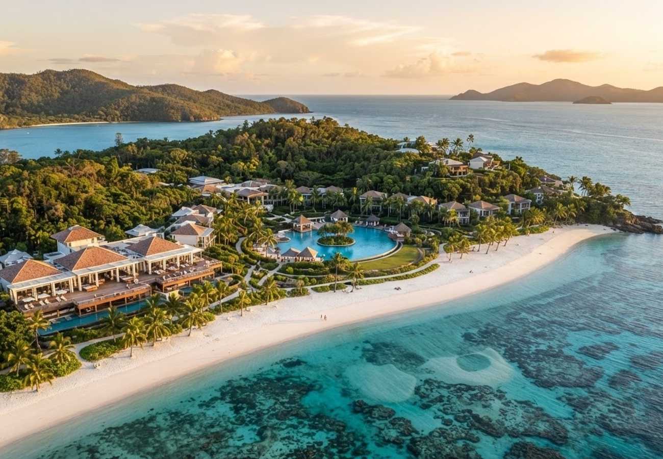 Aerial view of the InterContinental Hayman Island Resort on the Great Barrier Reef