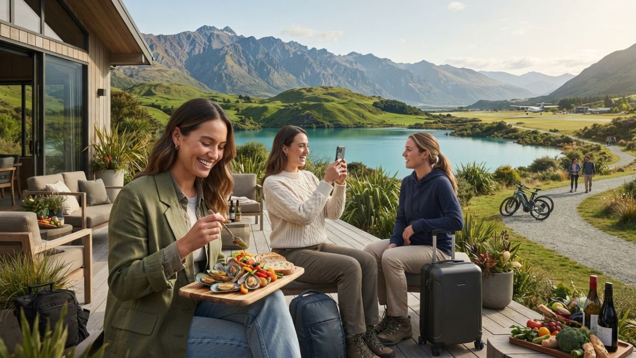 Scenic view of Milford Sound in New Zealand with international travelers on fjord cruise